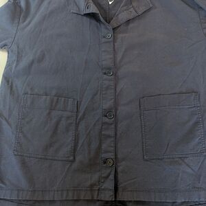 Eileen Fisher Organic Cotton Hemp Jacket Boxy Button Front Navy 1X